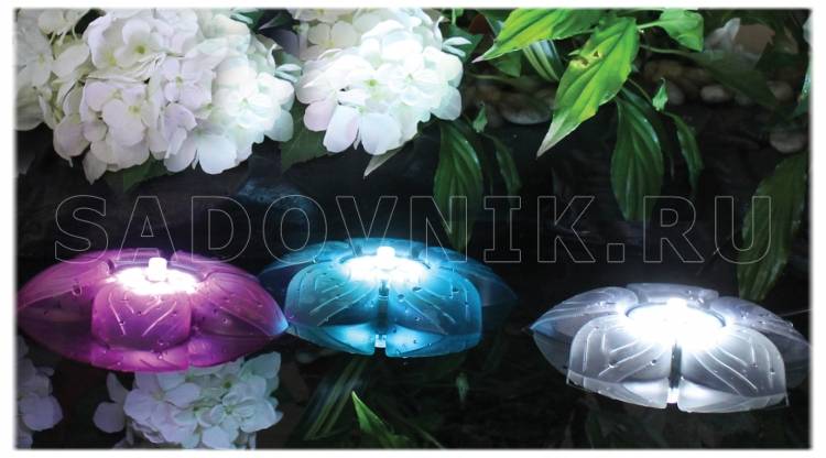 FLOWER LED TRIO KIT, тройная подводно/надводая подсветка для сада и пруда плавающая, цвет белый, розовый, голубой, 3,5W, 12V-10VA, кабель 6м